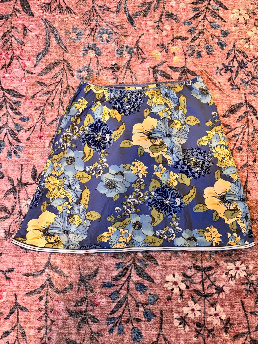 Old Navy Blue and Yellow Floral A-Line Skirt